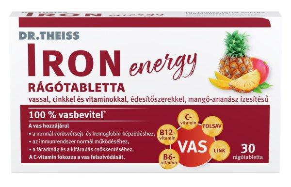 Dr.Theiss iron energy rágótabletta vassal, cinkkel és vitaminokkal
mangó-ananász ízben 30 db