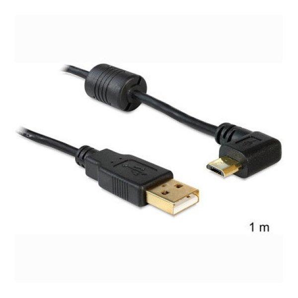 Delock USB-A 2.0 -> USB-B 2.0 micro M/M adatkábel 1m fekete 90°-os
csatlakozó