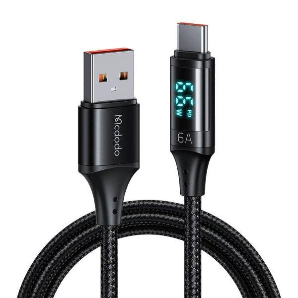 USB kábel to USB-C Mcdodo CA-1080 with display , 66W, 6A, 1.2m (fekete)