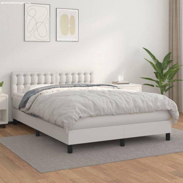 Fehér műbőr rugós ágy matraccal 140 x 200 cm