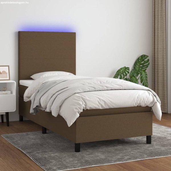 Barna szövet rugós és LED-es ágy matraccal 90x190 cm