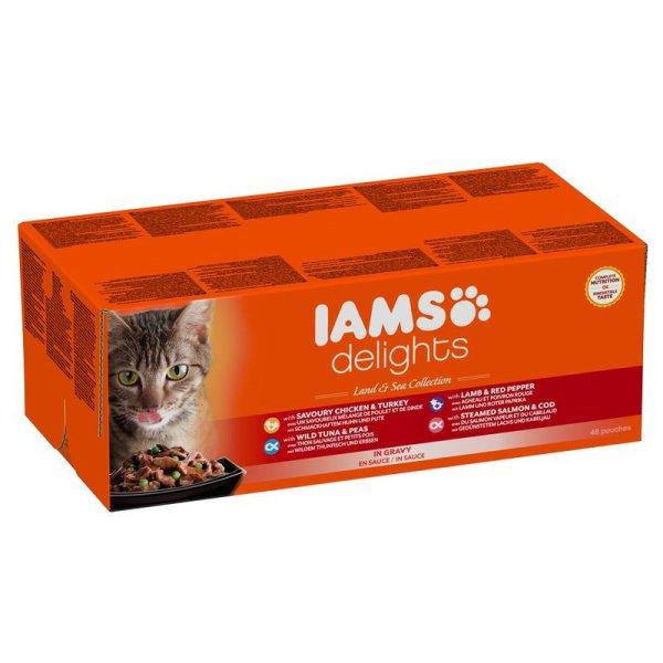 Iams Cat Delights Land & sea Multipack Szószban nedves macskatáp 48x85g