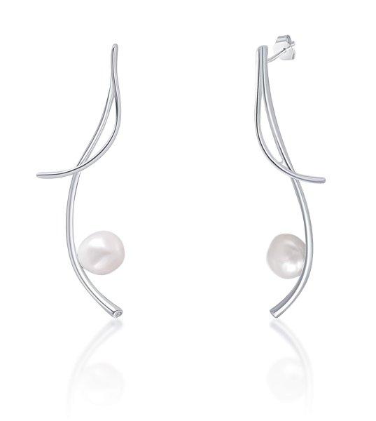 JwL Luxury Pearls Hosszú ezüst fülbevalók valódi barokk
gyöngyökkel és cirkónium kövekkel JL0681