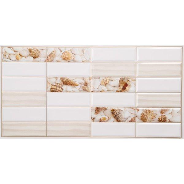 FLEXWALL PVC falpanel Tile Sandy coast kagylós csempe 96x48 cm, fürdőszoba,
konyha