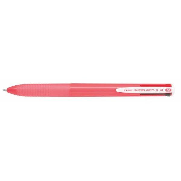 Golyóstoll, 0,27 mm, nyomógombos, rózsaszín tolltest, PILOT "Super Grip
G", négyszínű