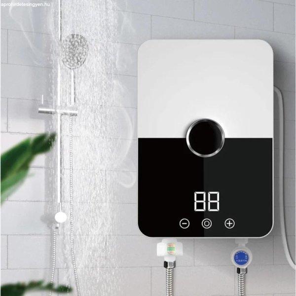 Elektromos, LED kijelzős, átfolyós vízmelegítő, fürdőszobai vagy konyhai
bekötésre, zuhanyfejjel és gégecsővel, függőleges bekötéssel, falra
szerelhető, RYK-001