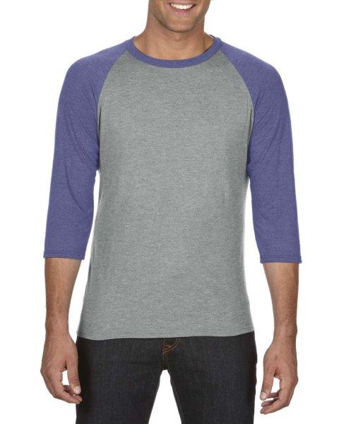 AN6755 3/4 ujjú tri-blend férfi póló Anvil, Heather Grey/Heather Blue-S