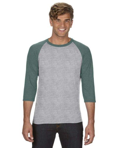 AN6755 3/4 ujjú tri-blend férfi póló Anvil, Heather Grey/Heather Dark
Green-2XL