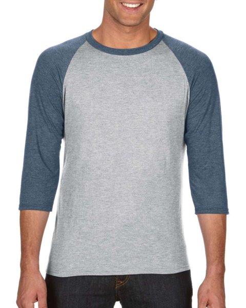 AN6755 3/4 ujjú tri-blend férfi póló Anvil, Heather Grey/Heather Navy-L