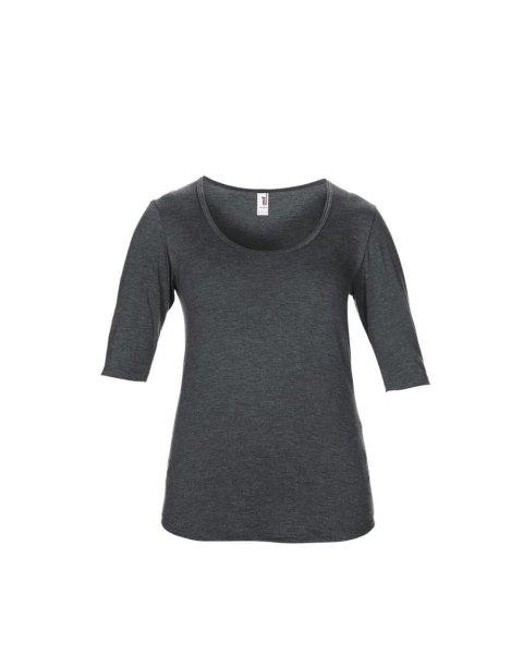 ANL6756 mély nyakkivágású 1/2 ujjú Női póló Anvil, Heather Dark Grey-L