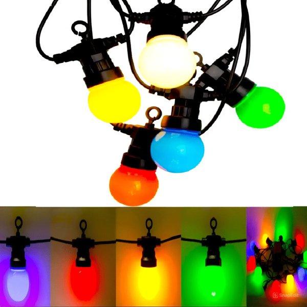 Kültéri sorolható 50 LED-es RGB színes 10 db-os gömb
izzó lámpafüzér - 5 méter (BBV)