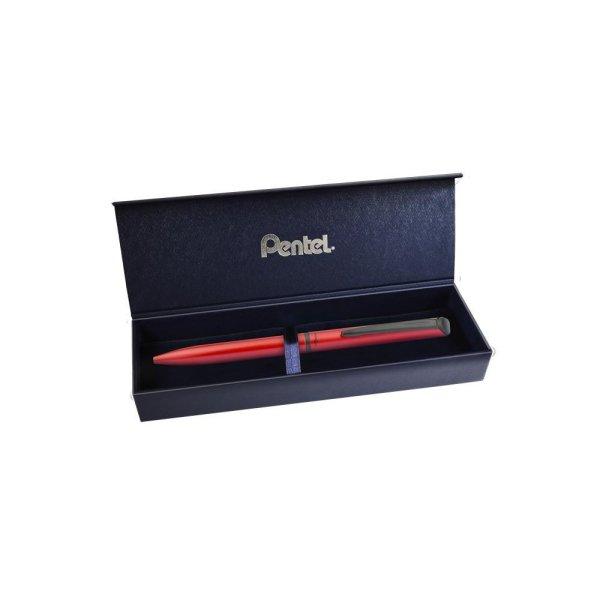 Rollertoll, 0,35 mm, rotációs, matt piros tolltest, PENTEL "EnerGel
BL-2507" kék
