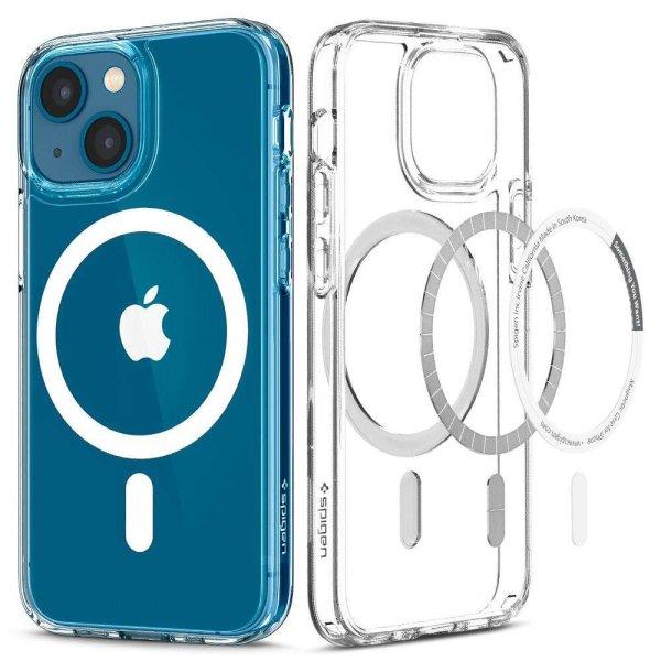 Apple iPhone 13 Mini, Műanyag hátlap védőtok + szilikon keret, Magsafe
töltővel kompatibilis, Spigen Ultra Hybrid Mag, átlátszó/fehér
(8809811850703)