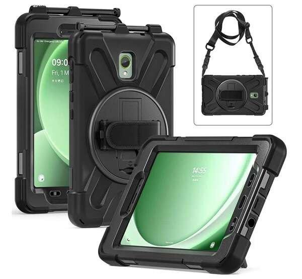 Defender műanyag telefonvédő (ütésállóság, kitámasztó, 360° +
kézpánt, vállpánt) FEKETE Samsung Galaxy Tab Active 5 WIFI (SM-X300), Galaxy
Tab Active 5 LTE (SM-X306B)