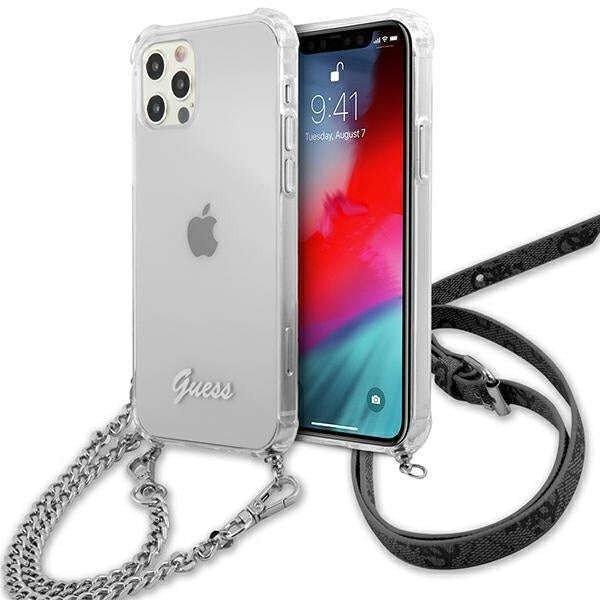 Guess 4G láncvédő tok Apple iPhone 12 Pro Max telefonhoz, ezüst kábel,
átlátszó