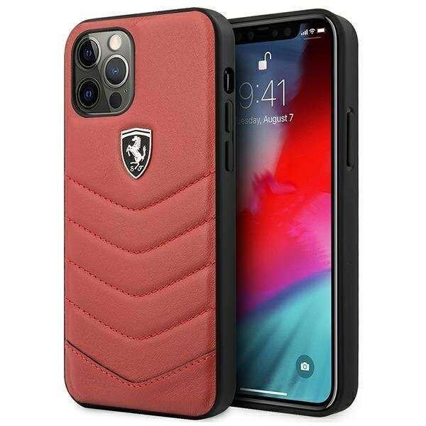 Védőtok iPhone 12/12 Pro, Ferrari, PC/Természetes bőr, piros