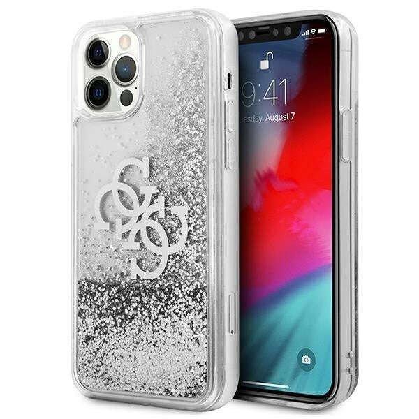 Guess Big 4G folyékony csillogó ezüst védőtok Apple iPhone 12 Pro Max
telefonhoz, átlátszó ezüst