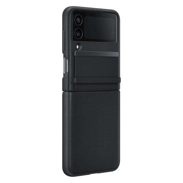Samsung Flap telefon tok, bőr borítás, Galaxy Z Flip4 készülékhez, fekete