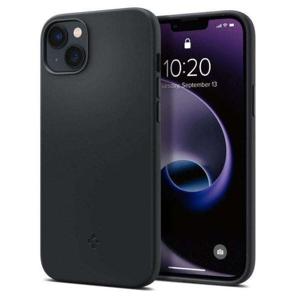 Apple iPhone 14 Plus, Szilikon tok, közepesen ütésálló, Magsafe töltővel
kompatibilis, Spigen Silicone Fit Mag, fekete (125689)