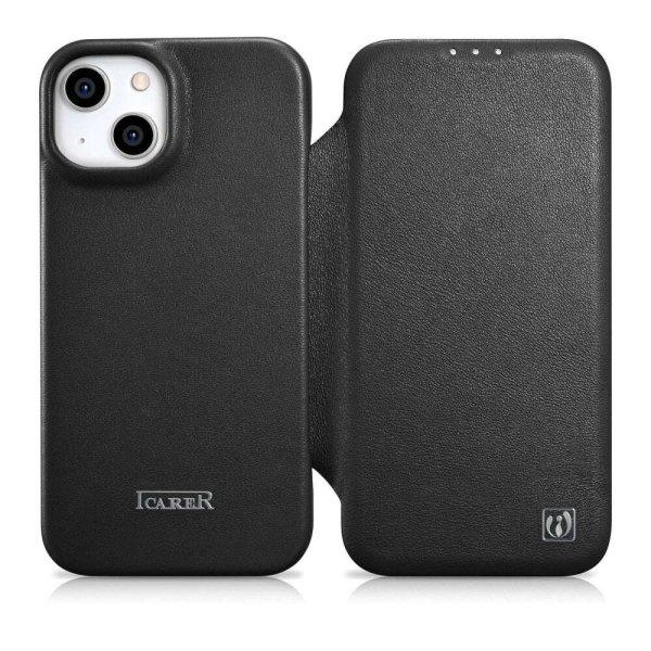 ICarer CE Premium Leather Folio MagSafe Apple iPhone 14 Plus fekete telefontok