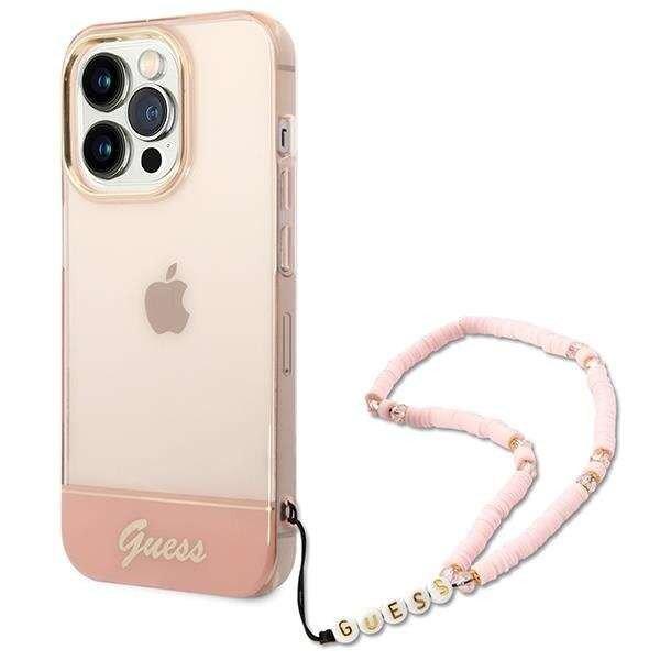 Guess GUHCP14LHGCOHP Apple iPhone 14 Pro pink hardcase Translucent Pearl Strap
telefontok