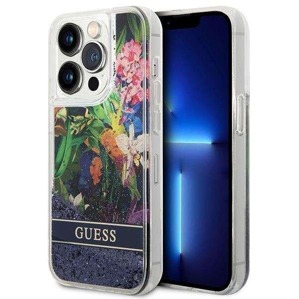 Guess GUHCP14LLFLSB Apple iPhone 14 Pro kék hardcase Flower Liquid Glitter
telefontok