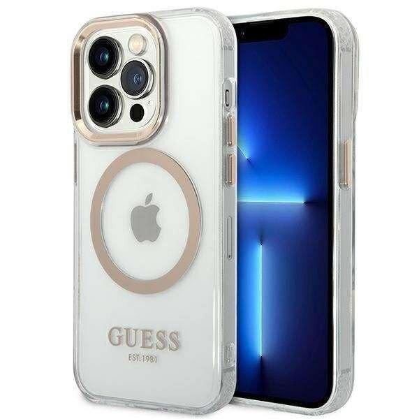 Guess GUHMP14LHTRMD Apple iPhone 14 Pro gold hard case Metal Outline Magsafe
telefontok