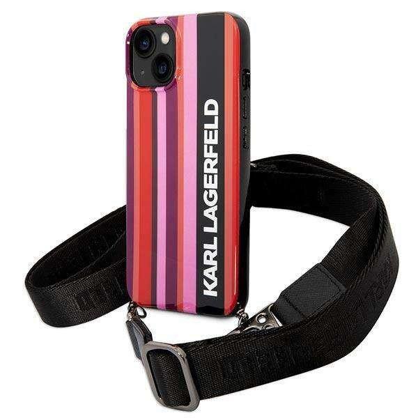 Tokborító csíkos pántos Karl Lagerfeld iPhone 13/14 Pink készülékhez