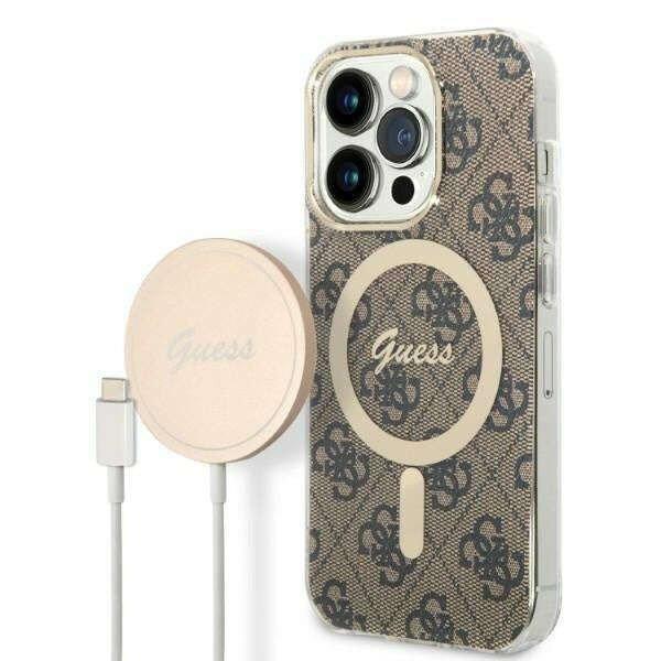 Guess GUBPP14XH4EACSW Case + Wireless Charger Apple iPhone 14 Pro Max
brązowy/brown hard case 4G Print MagSafe telefontok