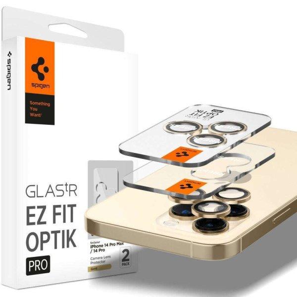 Set 6 protectii sticla camera foto Spigen Optik EZ FIT compatibil cu iPhone 14
Pro / 14 Pro Max Gold