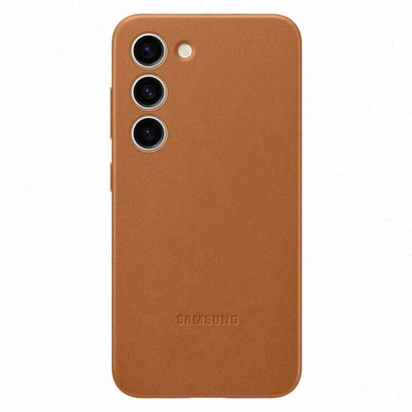 Samsung Hátlap tok, bőr, Galaxy S23 telefonhoz, teve barna