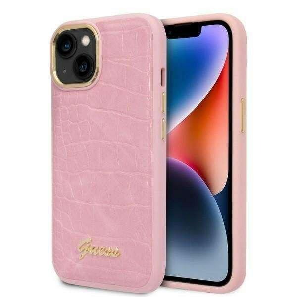 Guess telefontok iPhone 14 Plus telefonhoz, Croco fém logóval, Ökológiai
bőr, Rózsaszín