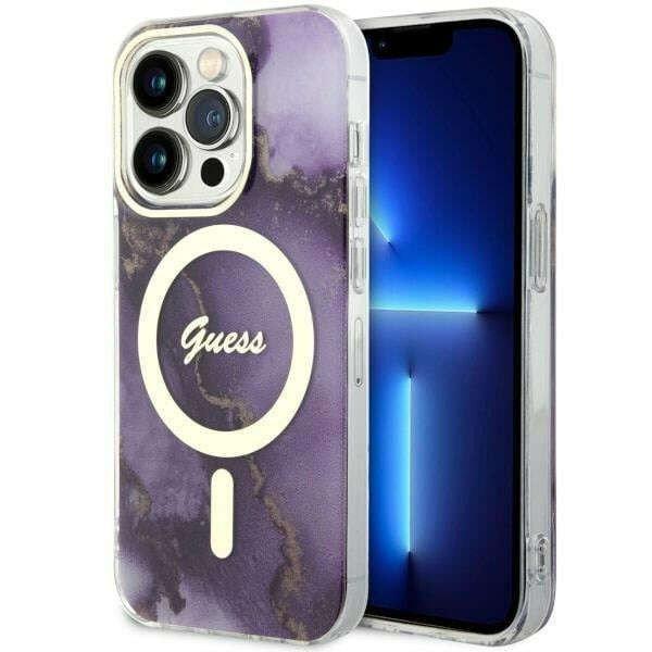 Guess iPhone 14 Pro 6,1 hüvelykes lila, arany márvány MagSafe tok