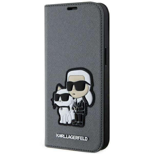 Apple iPhone 14 Karl Lagerfeld Saffiano Karl & Choupette flip tok -
KLBKP14SSANKCPG, Ezüst