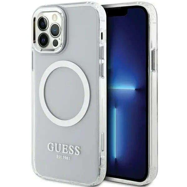 Guess telefontok iPhone 12-hez, MagSafe, átlátszó/ezüst