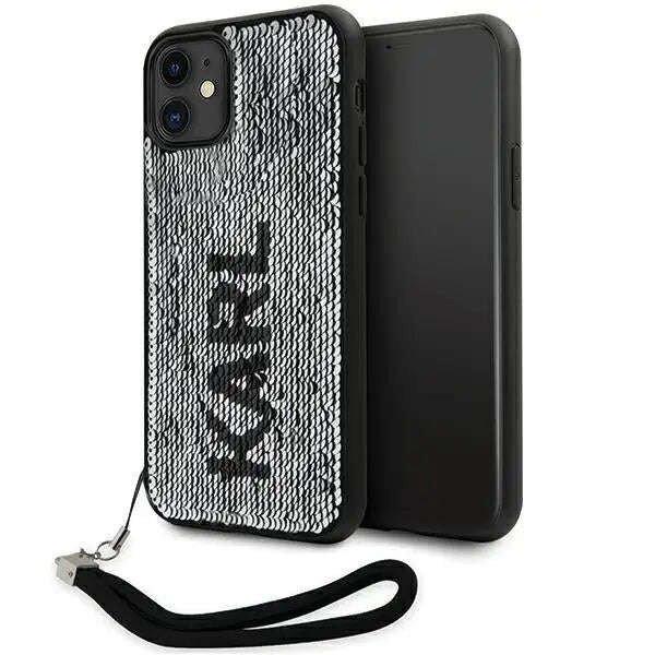 Karl Lagerfeld megfordítható flitteres hátlap iPhone 11-hez fekete/ezüst