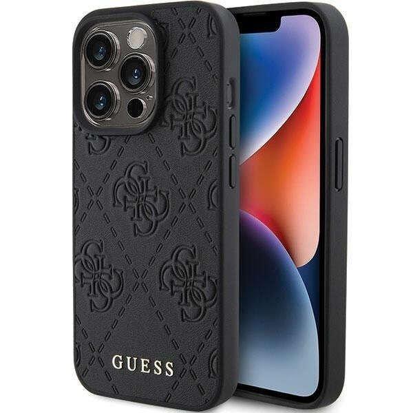 Guess Leather 4G Stamped - telefontok iPhone 15 Pro Max fekete
