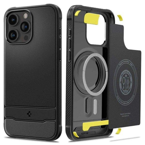 iPhone 15 Pro Max tok, Spigen Rugged Armor MagSafe, fekete
