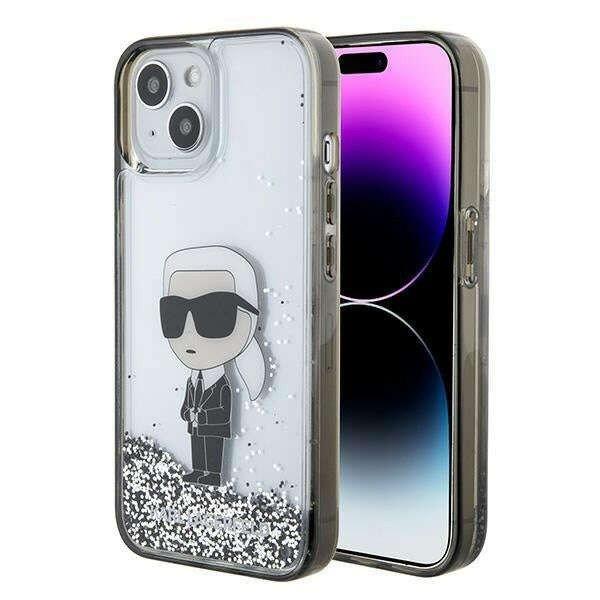 Karl Lagerfeld Ikonik telefontok, Glitter Liquid, átlátszó, iPhone 15-höz