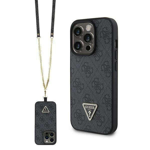Védőburkolat Guess 4G Strass Triangle Metal Logó iPhone 15 Pro-hoz, fekete