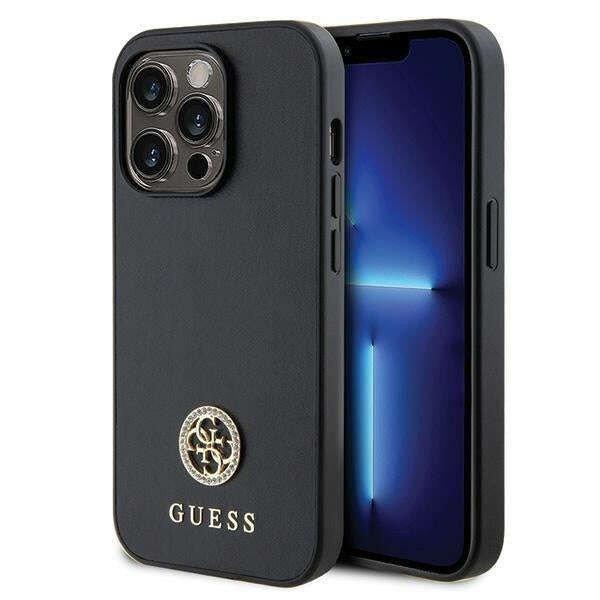 Védőburkolat Guess 4G Strass Metal Logo iPhone 15 Pro készülékhez, fekete