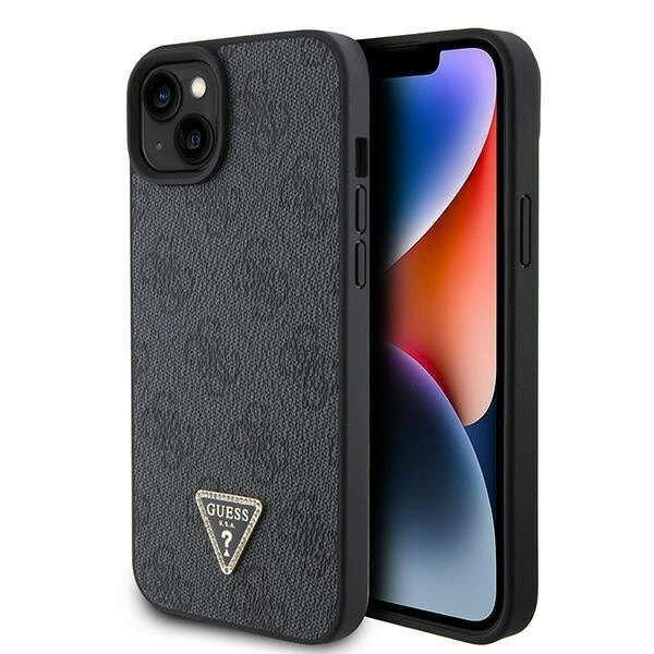 Védőtok Borító Guess PU 4G Strass Triangle Metal Logó iPhone 15 telefonhoz,
fekete