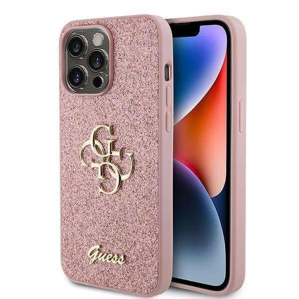 Védőtok Guess Fixed Glitter 4G fém logó iPhone 15 Pro Max telefonhoz,
rózsaszín