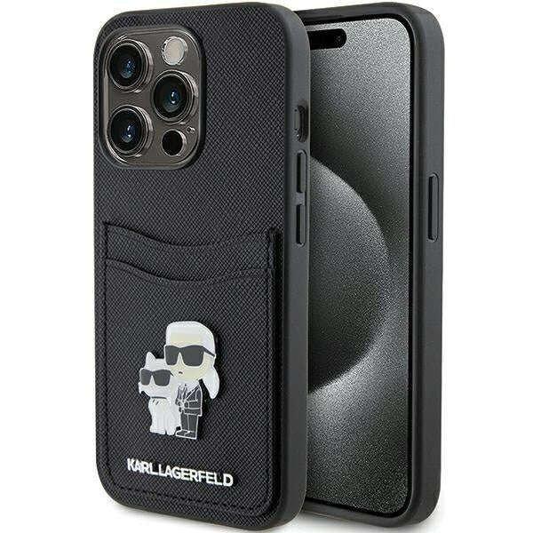 Karl Lagerfeld Saffiano Card Slot Metal Karl and Choupette védőtok iPhone 15
Pro készülékhez, fekete