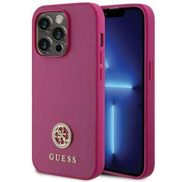 Védőtok Borító Guess PU 4G Strass Metal Logo iPhone 15 Pro telefonhoz,
rózsaszín