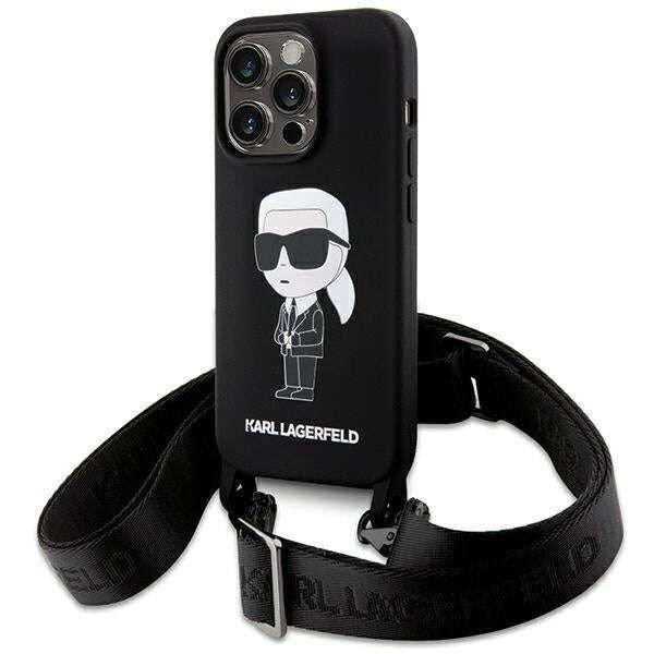 Tokvédő tok Karl Lagerfeld folyékony szilikon kereszttest Ikonik, iPhone 15
Pro Max készülékhez, fekete