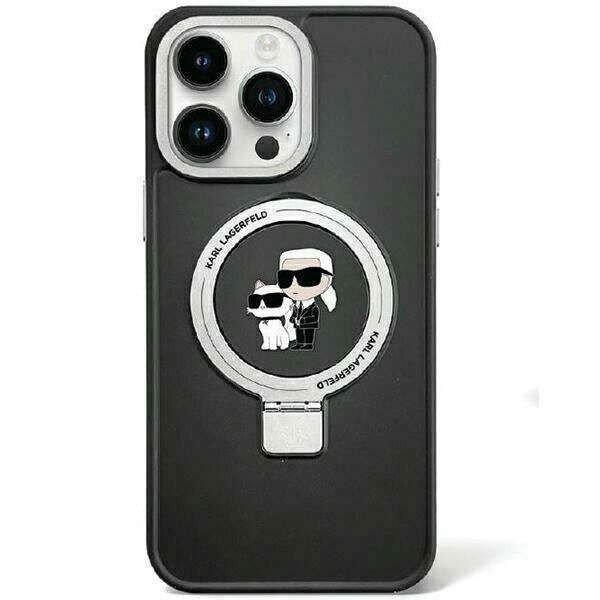 Védőtok Borító Karl Lagerfeld Ringstand Karl and Choupette MagSafe iPhone 15
Plus készülékhez, fekete