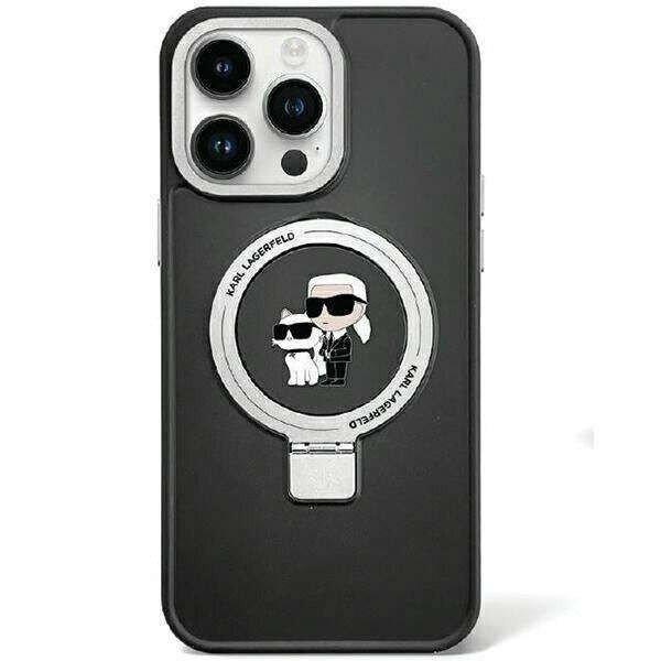 Védőtok Borító Karl Lagerfeld Ringstand Karl and Choupette MagSafe iPhone
15-höz, fekete