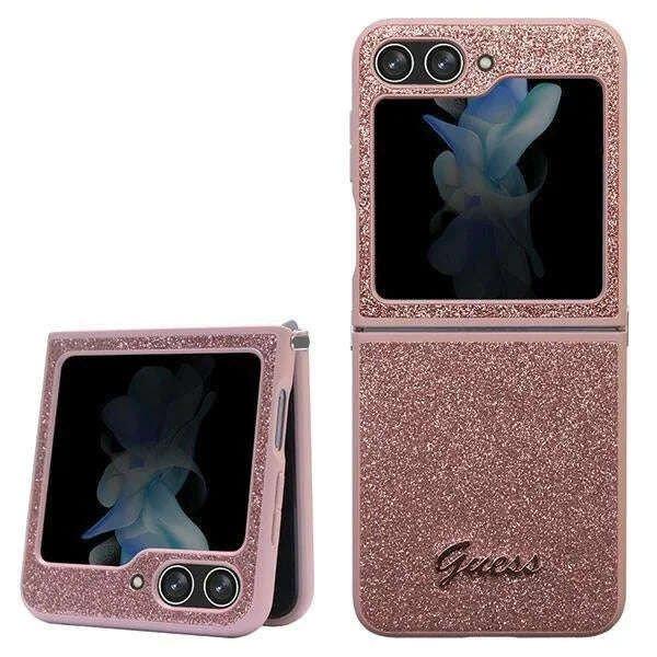 Guess PC/TPU Glitter Flakes fém logós tok Samsung Galaxy Z Flip 5 Pink
telefonhoz