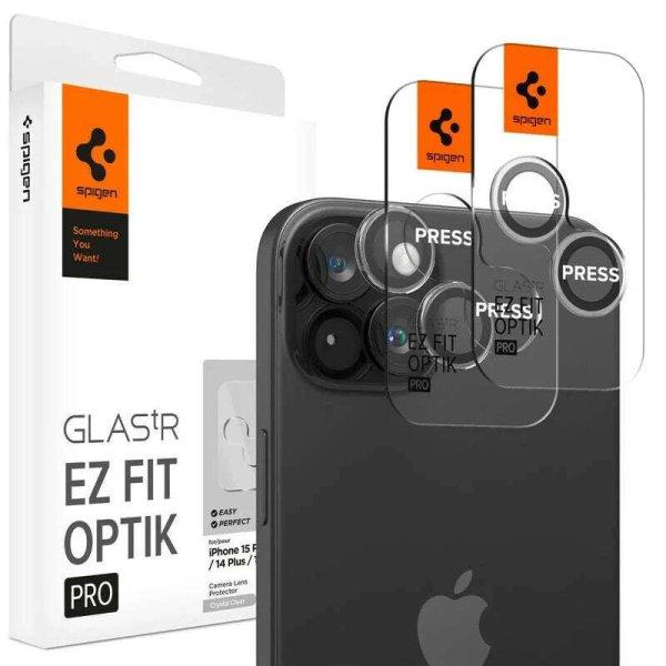 4 db Spigen Optik EZ FIT kameraüvegvédő készlet, amely kompatibilis az
iPhone 15/15 Plus kristálytiszta készülékkel